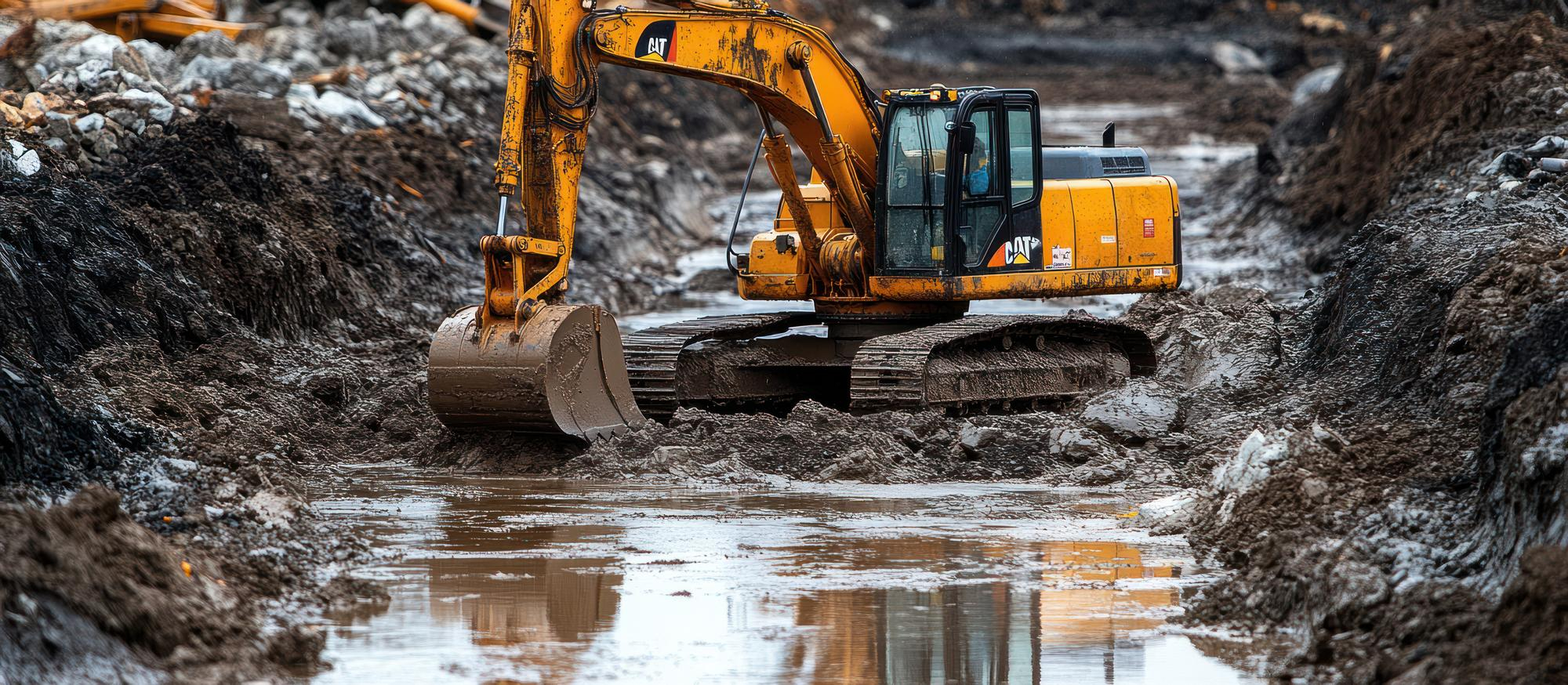 Escavadeira long reach em canal